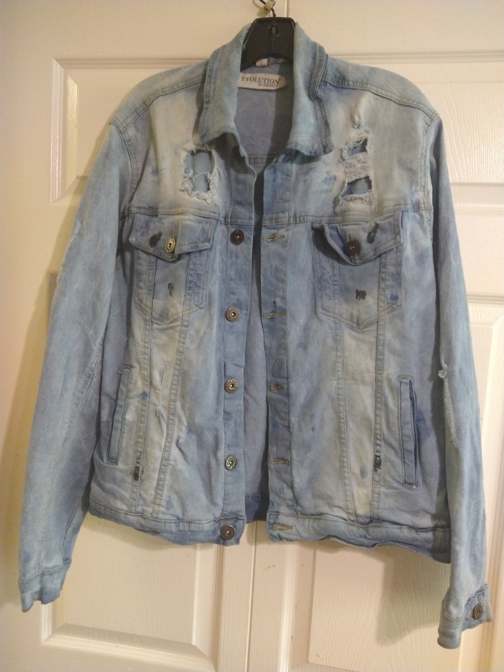 Light Blue Distressed Denim Jacket by Evolution